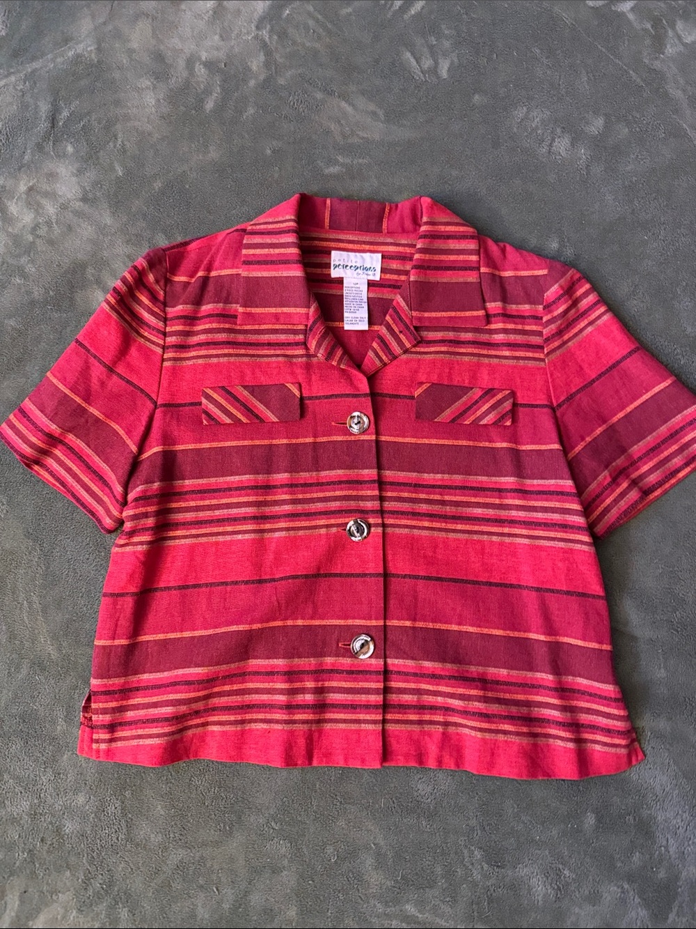 VINTAGE 90’s | Red & Burgundy Striped Button Front Top